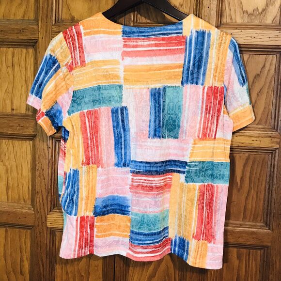 Alfred Dunner Women's PL Multicolor Knit Short Sleeve Poly Blend Pullover Top - Picture 4 of 7